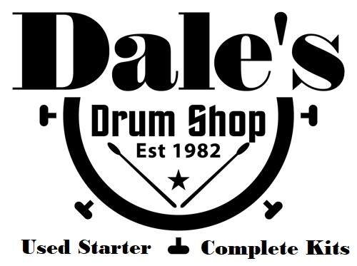dale's logo for used drum set. logo is black and white with a graphic of a bass drum. This is to let people know we sell used complete sets in our drum shop but they are not available on our website. we only sell them in our shop in harrisburg pennsylvania