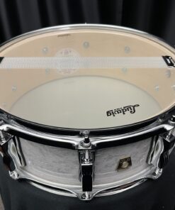 Ludwig Drums Classic Maple USA 5×14 White Marine Pearl Snare Drum 7 Ludwig USA Classic Maple White Marine Pearl five by fourteen snare drum showing snare side