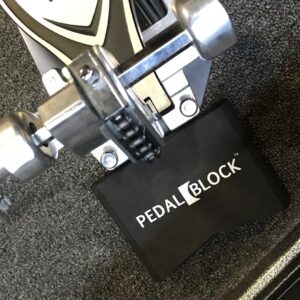 PedalBlock Black foam anchor for auxiliary pedals and more shown on auxiliary bass pedal