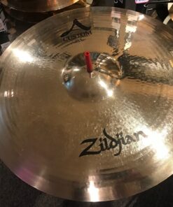 used zildjian a custom twenty inch ride cymbal shown on stand close up