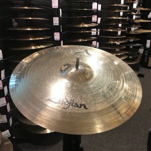 used zildjian a custom twenty inch ride cymbal shown on stand