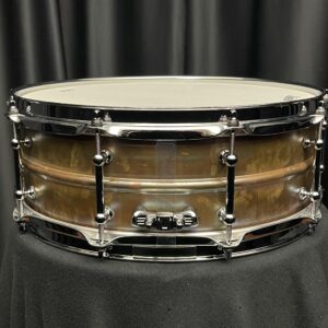 Ludwig LB550RT five by fourteen inch raw bronze phonic snare drum with tube lugs made in usa snare butt