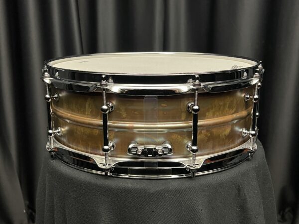 Ludwig LB550RT five by fourteen inch raw bronze phonic snare drum with tube lugs made in usa snare butt