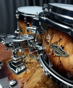 Used tama walnut birch three piece set in molten brown burst twelve, fourteen, and twenty close up