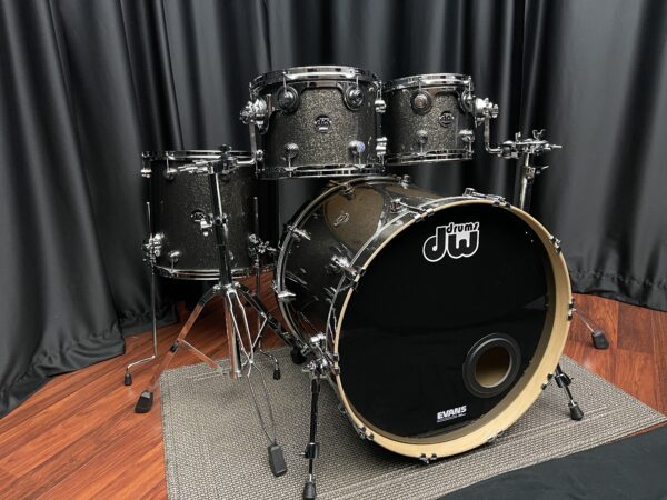 Used dw performance series four piece maple set in pewter sparkle wrapped finish