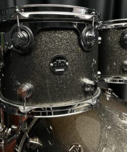 DW Used Drums Performance Series Maple 4pc Pewter Sparkle Set 8 Used dw performance series four piece maple set in pewter sparkle wrapped finish close up of toms