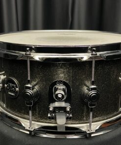 Used DW Performance six point five by fourteen inch pewter sparkle snare drum mag throw off