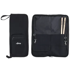 Ludwig Black Canvas Stick Bag shown open with sticks inside