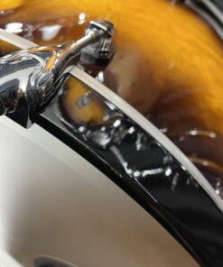 Minor Ding on Bass Hoop of Used Mapex Black Panther Velvetone Five Piece Set in Butter Burl Burst Lacquer Finish