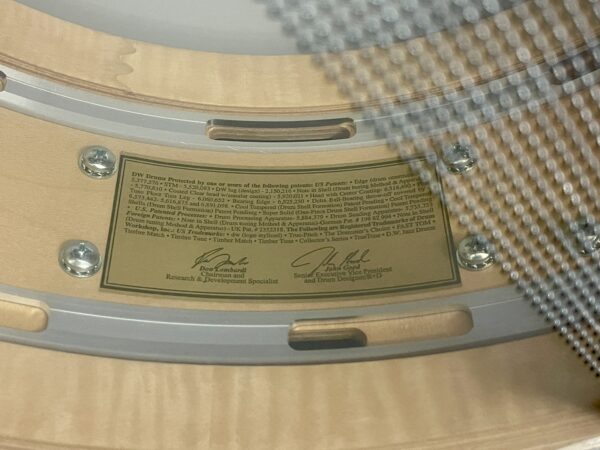 Interior Label with Signatures on DW EQ Snare Drum Solid Black