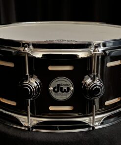 DW Used Drums Rare 6x14 Collector's Maple Solid Black EQ Snare with May 57 Mic 17 Collector's Badge on DW EQ Snare Drum Solid Black