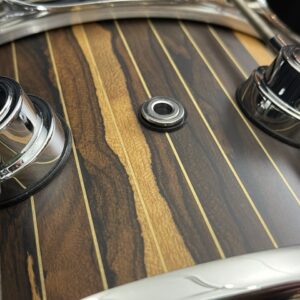 DW Brass Pinstripe Ziracote Limited Snare Drum Finish Detail