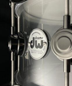 DW Collector's Series Limited Edition Acrylic Snare With Black Nickel Hardware Badge Close Up