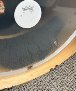 Used DW Performance bermuda sparkle kit showing bass batter head and minor pedal rash