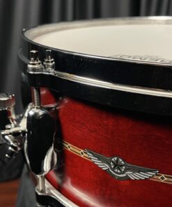 Tama Star Maple Snare Drum Satin Burgundy Badge and Lug Close