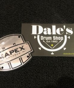 Mapex Voyager Black and Silver Metal Drum Badge with rubber backing