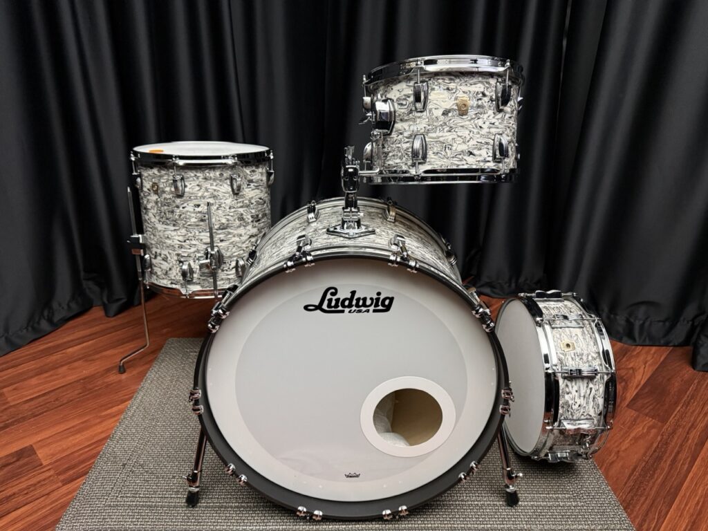 Ludwig Custom Classic Maple in Ltd. White Abalone Four Piece Kit Front