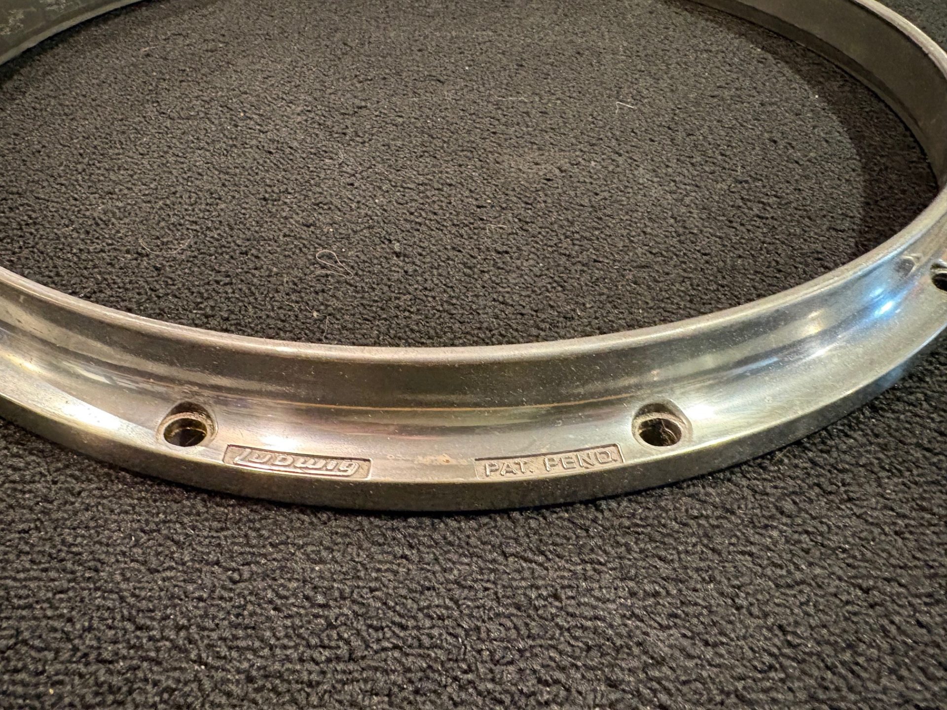 Ludwig Used 14 In. 12 Ear Die Cast Snare Batter Hoop 2 Ludwig Vintage die cast 14 inch 12 ear Snare Batter Hoop Logo