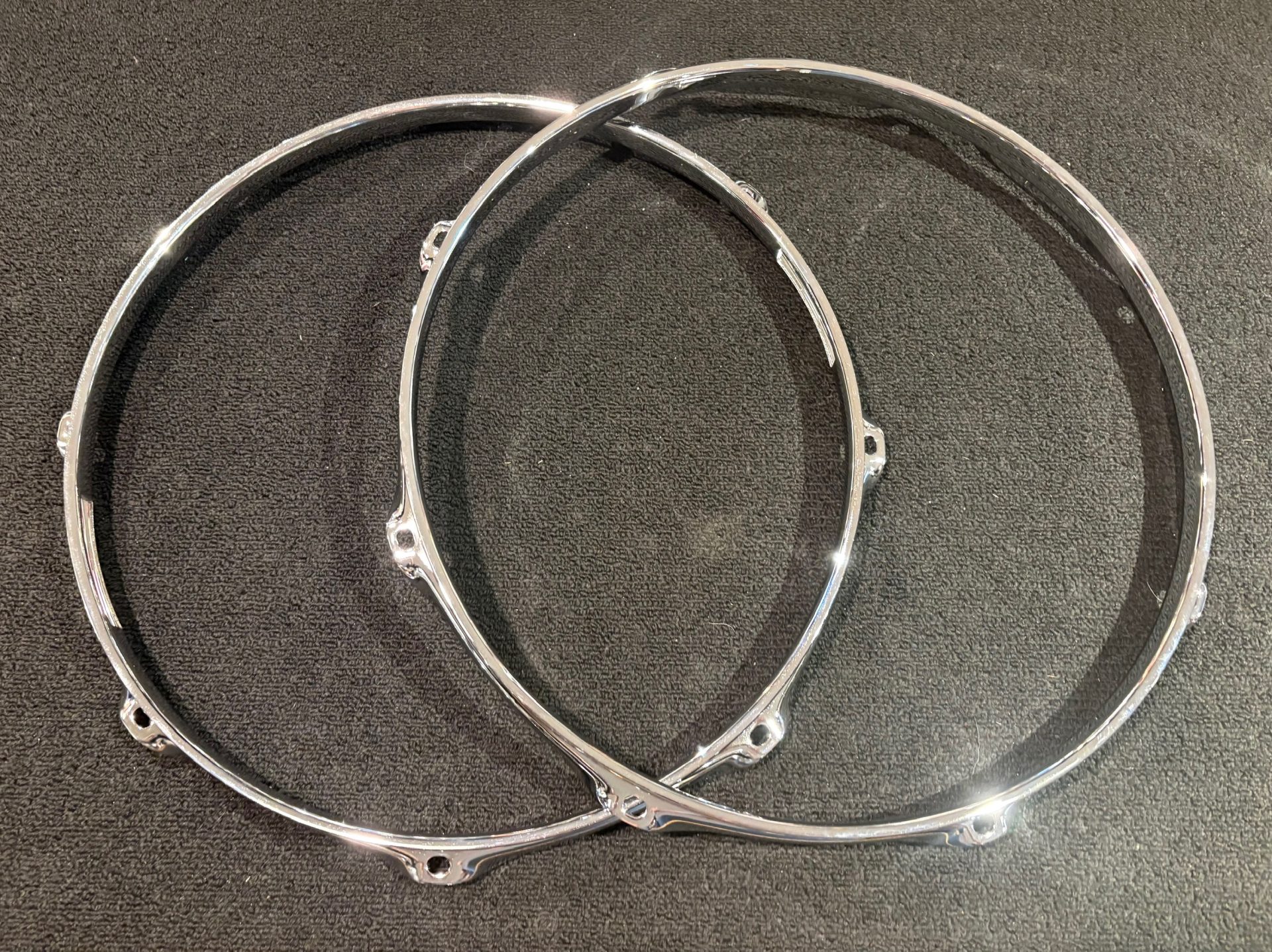 Cannon Parts Chrome Over Brass Pair of 13 in. 8 Ear 2.3mm Snare Drum Hoops 2 Cannon Parts 13 inch 8 Ear COB Snare Hoop Top and Bottom Tops