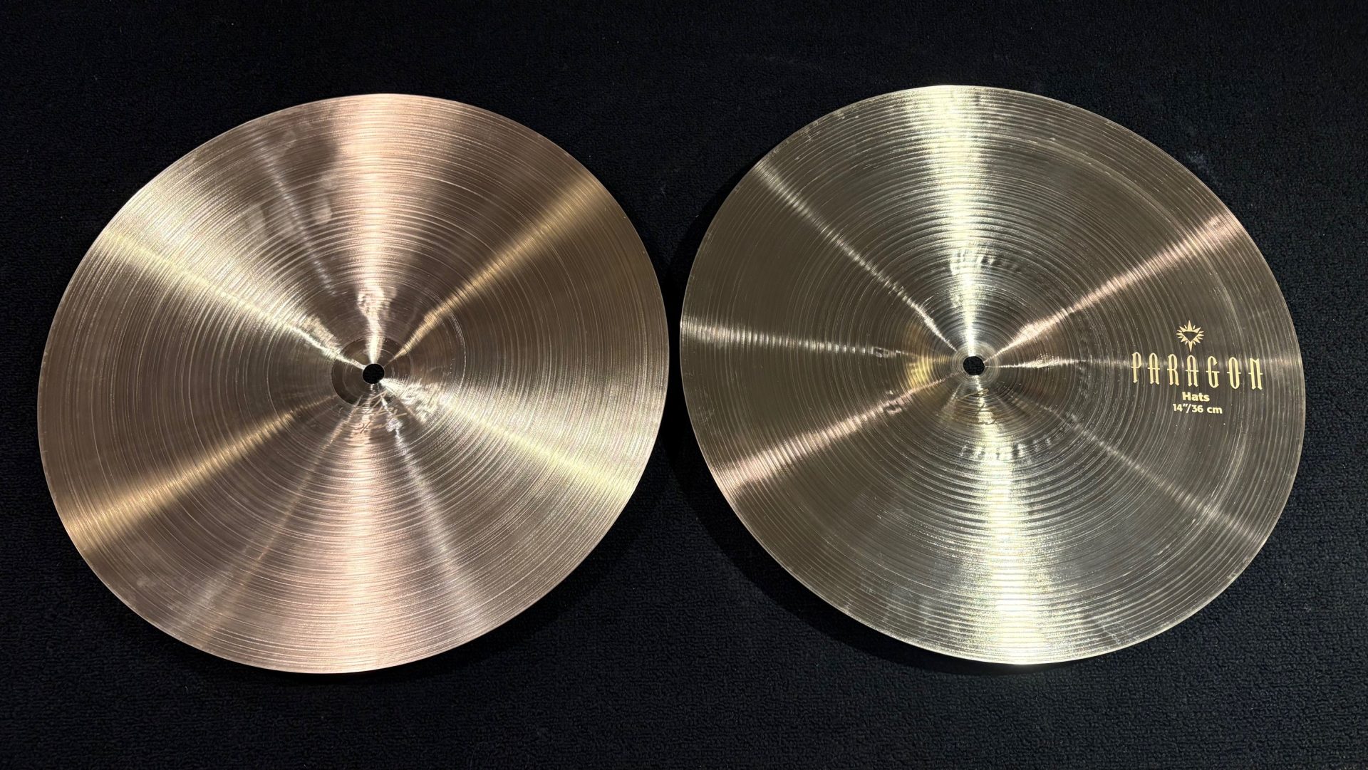 Sabian Neil Peart Paragon 14 in. Hi Hat Pair Trad Finish 1011g T 1451g B 4 Sabian demo Neil Peart Paragon 14 Inch Hi Hat Pair Traditional Finish Undersides